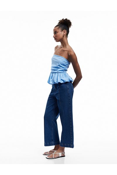 Koton High Waist Wide Leg Ribbed Buttoned Jean Trousers - Culotte Jeans