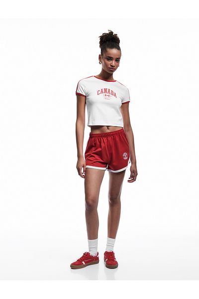 Koton College Embroidered Lace up Waist Mini Shorts
