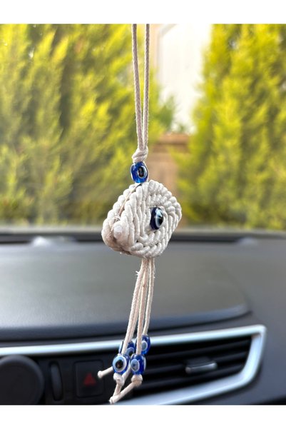 Azrua Macrame Eye Shaped Evil Eye Beaded Car Mirror Ornament Car Charm Evil Eye Protection