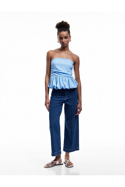 Koton High Waist Wide Leg Ribbed Buttoned Jean Trousers - Culotte Jeans