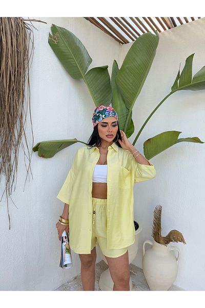 LB Laluna Butik Σετ γυναικείο σορτς πουκάμισο Oversize