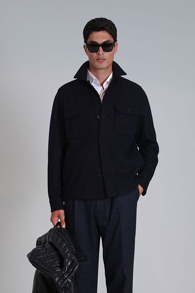 Lufian Ανδρικό πουκάμισο Barena Basic Slim Fit Navy Blue