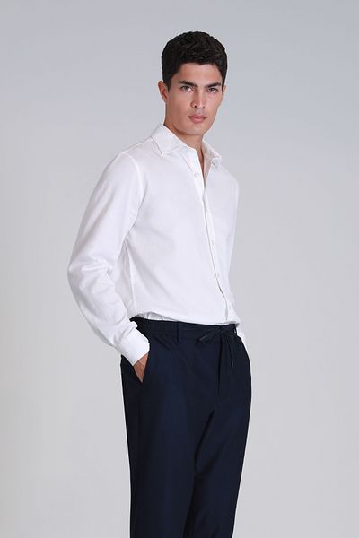 Lufian Cămașă de bază albă Slim Fit pentru bărbați Ferla