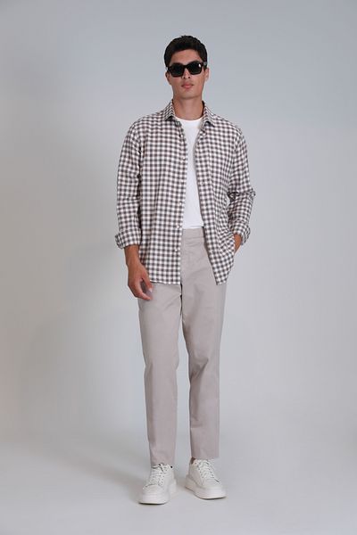 Lufian Μαδρίτη Ανδρικό πουκάμισο Basic Slim Fit Camel Hair