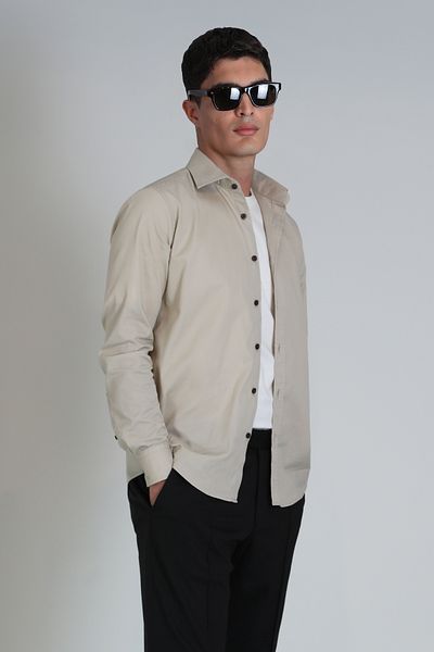 Lufian Ανδρικό πουκάμισο Ferla Beige Slim Fit - Basic