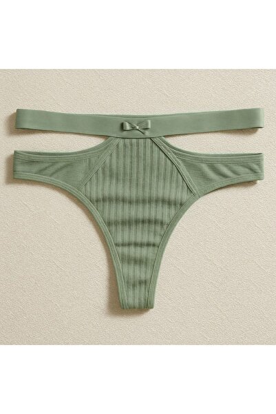Vanilya Secret Yeşil Kadın Ribana Dokulu Yüksek Bel Tanga Külot