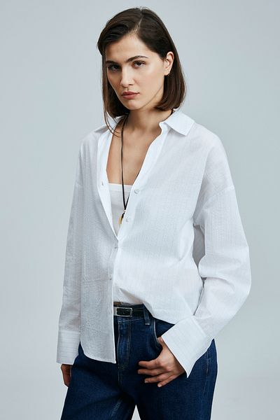 Lufian Zeynep Kuşak Blue Cotton Shirt