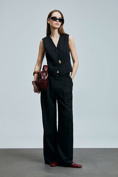 Lufian Asıa Women's Lyocell Blended Linen Trousers Black