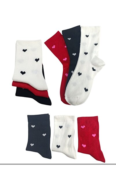 WORTHY SOCKS Σετ 3 πολύχρωμες χαριτωμένες γυναικείες κάλτσες με μοτίβο καρδιάς ΣΕΤ 3