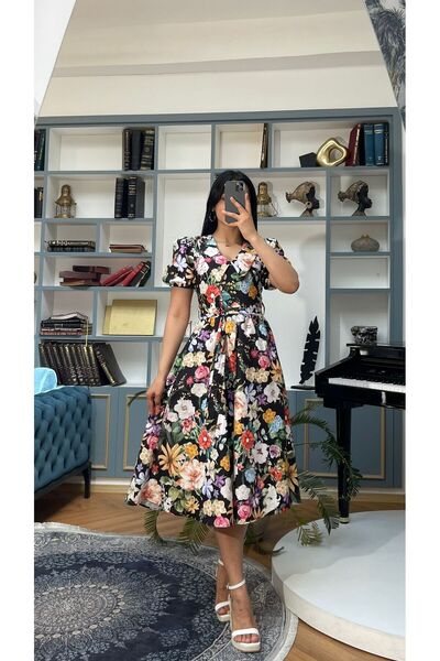 Nida Boutique Φόρεμα ποπλίνας με μισό μανίκι στρογγυλός γιακάς