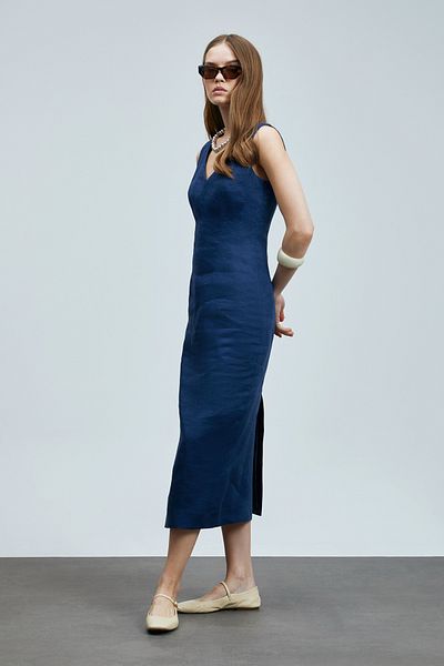 Lufian Honey Women's Sleeveless Linen Dress Navy Blue