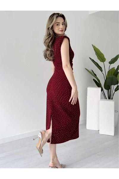 Nida Boutique Zero Sleeve Padded Stone Crepe Dress