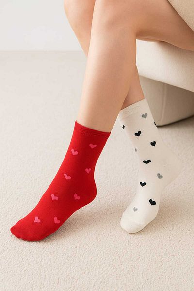 WORTHY SOCKS Set of 3 Multicolored Cute Heart Patterned Women's Socks Set of 3