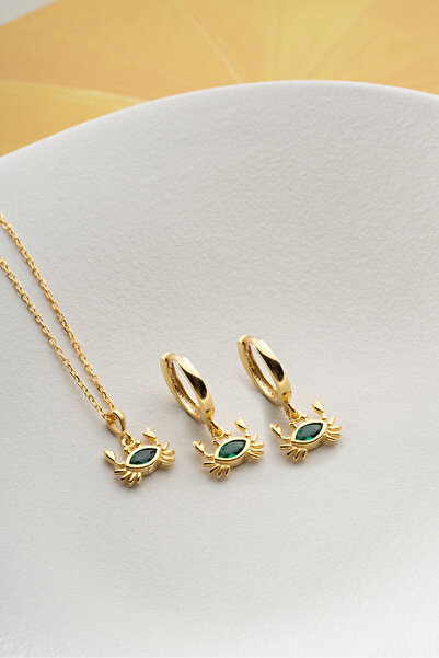 Silvano Jewelry 925 Ayar Gümüş Yengeç Küpe Kolye Seti