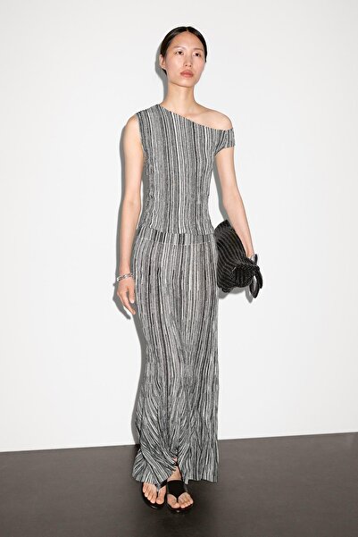 Massimo Dutti Çizgili uzun triko etek