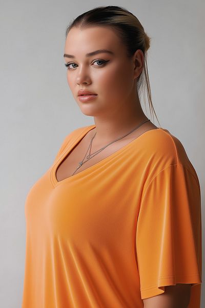 Hanezza Tricou portocaliu din bumbac, viscoză, mărime mare, cu fante laterale (țesătură din seria Oeko-Tex)