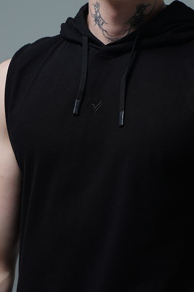George Phoenix Pure Comfort - Black Relaxed Fit Hooded Men's Sports Tank Top