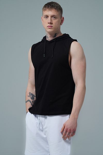 George Phoenix Pure Comfort - Black Relaxed Fit Hooded Men's Sports Tank Top