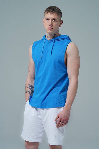 George Phoenix Pure Comfort - Blue Relaxed Fit Hooded Men's Sports Tank Top