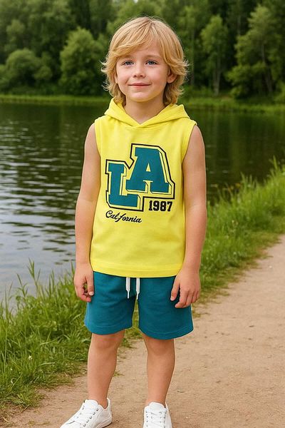 krm kerem bebe Zero Sleeve Hooded Boys Summer Suit