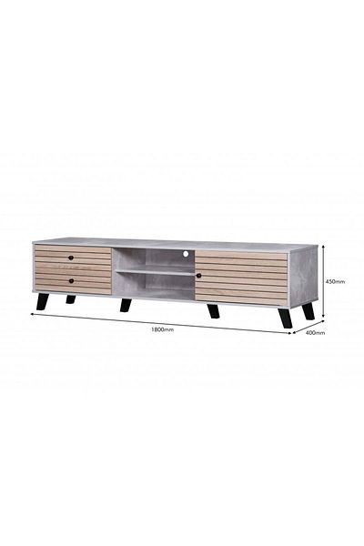 Generic Modern Malaysian Wood TV Table 180cm with Drawers - Grey and Beige