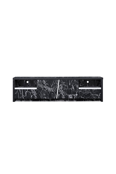 Generic Wooden TV Table with Drawers and Shelves - 160cm Black Marble