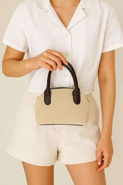 osteir Women's Straw Textured Mini Size Hand and Shoulder Bag