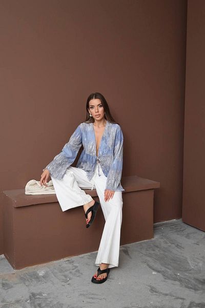 İLKCET MODA Blue Tie-Dye Pattern Tassel Tie-Up Shirt
