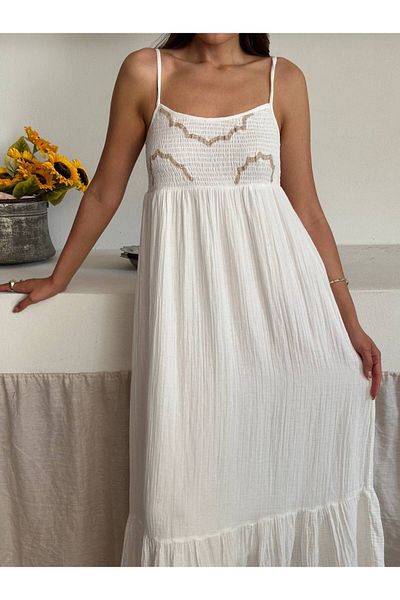 İLKCET MODA Strappy Midi Length Front Patterned Women's Dress