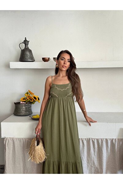 İLKCET MODA Γυναικείο φόρεμα με λουράκι Midi μήκους μπροστά με σχέδιο