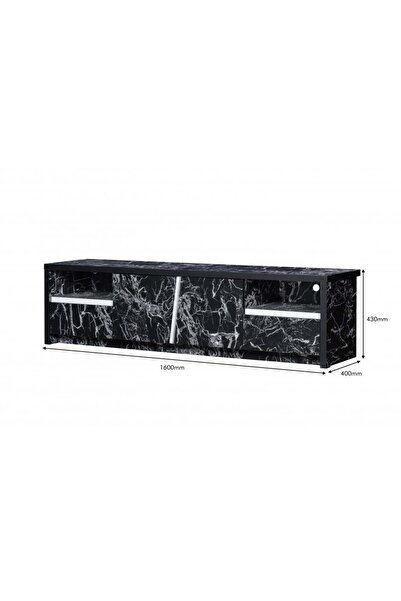 Generic Wooden TV Table with Drawers and Shelves - 160cm Black Marble