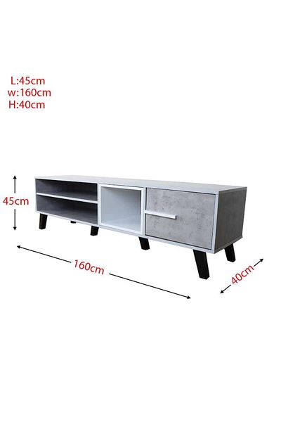 Generic TV Table 160 cm Wooden with Drawer and 2 Shelves - Gray and White