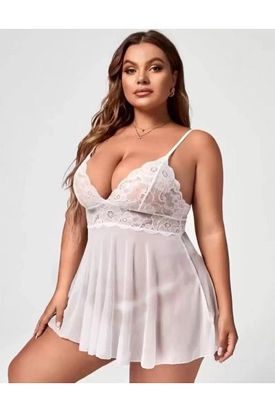 CindiyCurve Large Size Low-cut Detail Nightdress