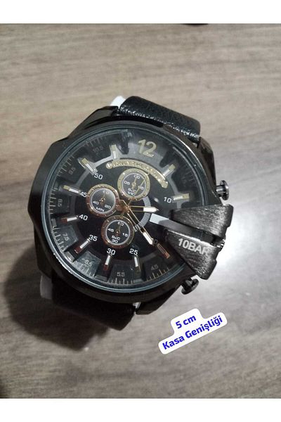Brality Men's Wristwatch Watch Black Cord Black Color Case with Gold Circle Detail - 6062