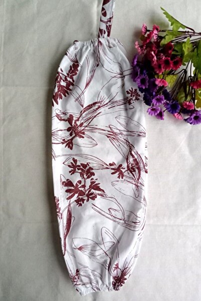 Emtory Home Bordo Çiçekli Organizer Keten Çift Lastikli Poşetlik - Mutfak Organizer