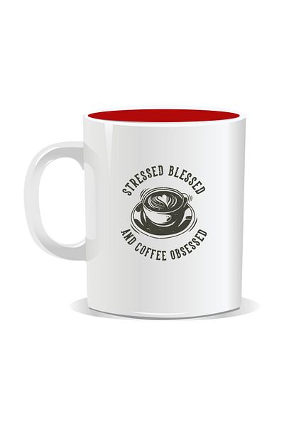 OEM Personalized coffee mug, Stressed, blessed and coffee obsessed - Red interior