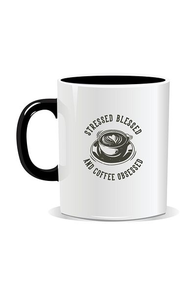 OEM Personalized coffee mug, Stressed, blessed and coffee obsessed - Black interior
