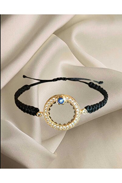 Arjew .eyrek Ve gram Altın Takılan Nazar Boncuğu Detaylı Çerçeveli Bileklik