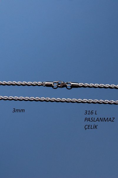 Rua Jewelry Steel Twist Rope Necklace 3mm Silver Color |   No Tarnish, Unisex, 2 Years Warranty