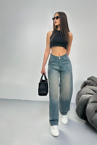 BİKELİFE Locker geschnittene, bequeme Baggy-Jeanshose mit weitem Bein für Damen