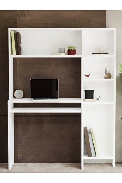 Nitro Furniture Zio Beyaz Çok Raflı Bilgisayar ve Çalışma Masası – Kitaplıklı, Modern Tasarım, 115x150 cm 115150