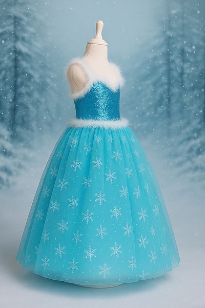 Parti Kırtasiye Frozen Frozen Elsa Costum Tarlatan cu bretele Rochie albastra pentru fete Coroana Sceptru Manusi