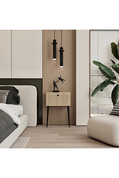 enwood CANOPUS MDF SAFİR MEŞE AHŞAP AYAKLI TEK KAPAKLI KOMODİN