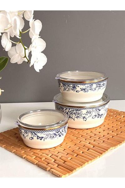 ROSSEV Blue Enameled 3-Piece Storage Container with Lid