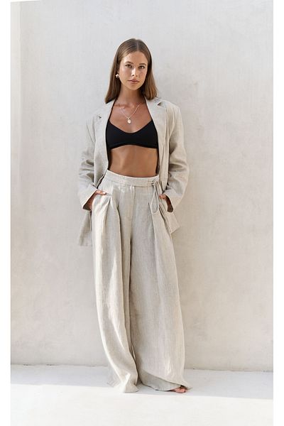 BOHEMAİ Dapper Rope Detail Linen Palazzo Natural Trousers