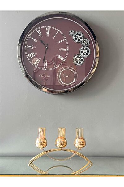 ROSSEV Çarklı Füme Kaplama Yuvarlak Duvar Saati