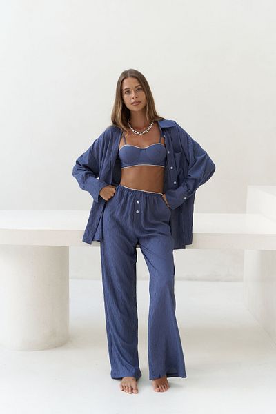 MAİ COLLECTİON Melia Lace Detail Indigo Triple Set
