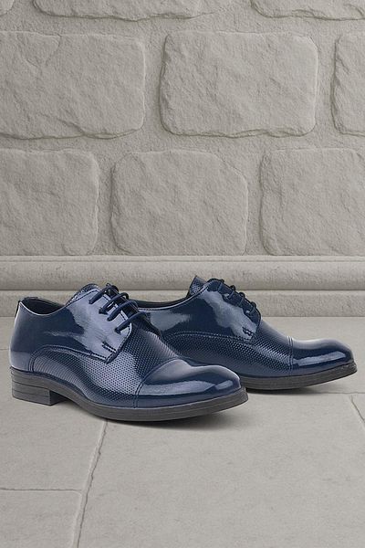 Rakerplus Pantofi clasici pentru copii Oxford din piele lacuita albastru bleumarin