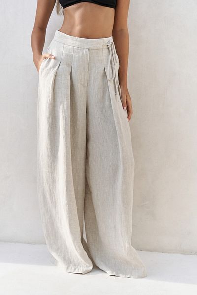 BOHEMAİ Dapper Rope Detail Linen Palazzo Natural Trousers