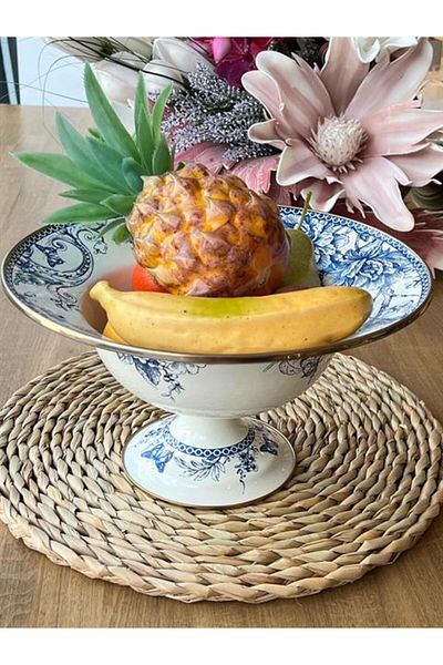 ROSSEV Blue Enamel Footed Fruit Plate